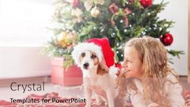  Presentation with child tree - Colorful slide set enhanced with child-with-dog-near-christmas backdrop and a coral colored foreground