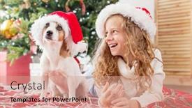  Presentation with child tree - PPT theme enhanced with child-with-dog-near-christmas background and a coral colored foreground