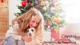  Presentation with child tree - Cool new PPT layouts with child-with-dog-near-christmas backdrop and a coral colored foreground