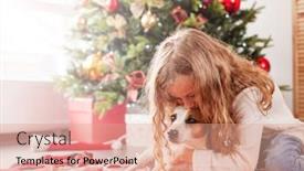  Presentation with tree and child - PPT layouts featuring child-with-dog-near-christmas background and a coral colored foreground
