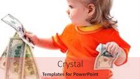  Presentation with euro - Beautiful slide deck featuring child with euro money business concept how much it costs to have a baby backdrop and a coral colored foreground