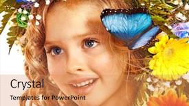  Presentation with butterfly - Beautiful PPT theme featuring child with flower and butterfly backdrop and a  colored foreground