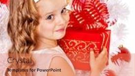 Presentation with child tree - Audience pleasing PPT theme consisting of child with gift box near white christmas tree isolated backdrop and a coral colored foreground