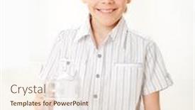  Presentation with drinking glass - Presentation featuring child with glass pitcher milk boy drinking milk for breakfast background and a lemonade colored foreground