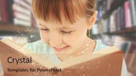  Presentation with magic book - PPT layouts featuring child with magic book background and a coral colored foreground