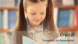  Presentation with magic book - Beautiful presentation theme featuring child with magic book backdrop and a coral colored foreground