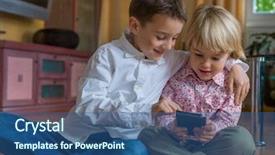  Presentation with phone - Amazing PPT theme having foreign children - child with mobile phone backdrop and a ocean colored foreground