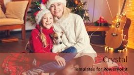  Presentation with child tree - Amazing PPT theme having child with mom near christmas tree at home merry christmas and happy new year backdrop and a red colored foreground