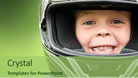  Presentation with child safety - Audience pleasing presentation consisting of child with motorbike helmet safety backdrop and a mint green colored foreground