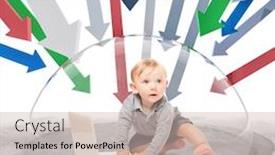  Presentation with child protection - Beautiful PPT theme featuring child with notebook inside of 3d protection bubble backdrop and a soft green colored foreground