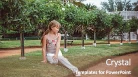  Presentation with rose flower - Theme with child with rose flower in spring garden background and a coral colored foreground