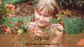  Presentation with rose flower - Slides featuring child with rose flower in spring garden background and a coral colored foreground