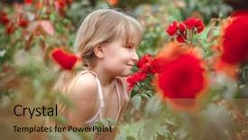  Presentation with rose flower - Colorful slide deck enhanced with child with rose flower in spring garden backdrop and a coral colored foreground