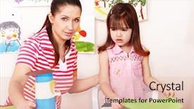  Presentation with play - Slide deck having child with scissors cut paper in play room preschool background and a lemonade colored foreground