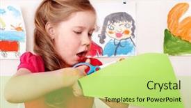  Presentation with play - Presentation with child with scissors cut paper background and a yellow colored foreground