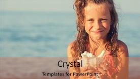  Presentation with save girl child - Audience pleasing PPT theme consisting of child with shell summer vacation backdrop and a  colored foreground