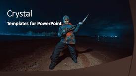  Presentation with lake - Slide deck with child-with-shovel-standing background and a wine colored foreground