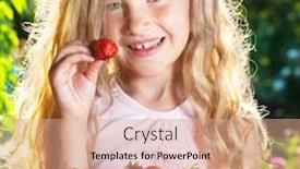  Presentation with strawberry - Slides having child with strawberry girl with fruit berry at garden background and a coral colored foreground