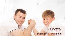  Presentation with wrestling - Presentation theme consisting of child wrestle - father and son in arm-wrestling background and a  colored foreground