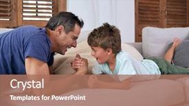  Presentation with wrestling - PPT theme consisting of child wrestle - happy caucasian father and son background and a coral colored foreground