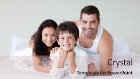 Presentation with bed - Cool new presentation theme with child wrestle - happy family together on bed backdrop and a coral colored foreground