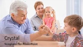  Presentation with wrestling - Amazing PPT theme having child wrestle - happy senior man and his backdrop and a  colored foreground