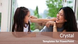  Presentation with displaying a happy mother cudd - Colorful theme enhanced with child wrestle - portrait of happy mother backdrop and a coral colored foreground