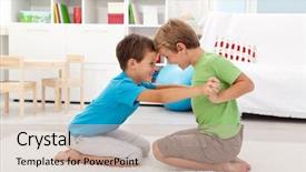  Presentation with wrestling - Cool new PPT theme with child wrestle - two happy boys wrestling backdrop and a soft green colored foreground