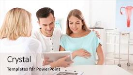  Presentation with gynecology - PPT theme enhanced with childbirth - gynecology consultation doctor showing ultrasound background and a soft green colored foreground