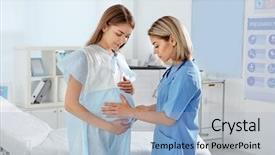  Presentation with pregnant woman doctor - Slide deck featuring childbirth - gynecology consultation pregnant woman background and a light blue colored foreground