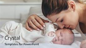  Presentation with newborn baby - PPT theme consisting of childbirth - home portrait of a newborn background and a sky blue colored foreground