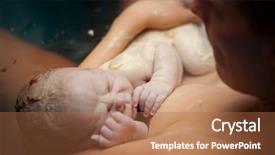  Presentation with delivery baby - PPT theme featuring childbirth - newborn baby on his mothers background and a coral colored foreground