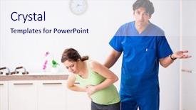  Presentation with physical assessment - Slides consisting of childbirth - pregnant woman doing physical exercies background and a sky blue colored foreground