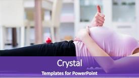  Presentation with childbirth - Presentation theme enhanced with childbirth - pregnant woman exercising in anticipation background and a violet colored foreground