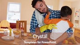  Presentation with busy - Cool new PPT theme with childcare - busy father looking after son backdrop and a coral colored foreground