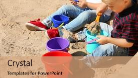  Presentation with two cute sisters playing - Presentation theme having childcare - cute little children playing background and a coral colored foreground