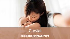  Presentation with happy baby - Cool new PPT theme with childcare - family and motherhood concept backdrop and a coral colored foreground