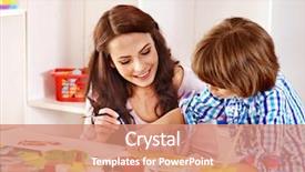  Presentation with school family - Colorful slide set enhanced with childcare - family with children painting backdrop and a coral colored foreground