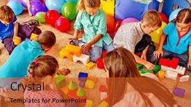  Presentation with balloons - Slide set with childcare - group children game blocks background and a red colored foreground