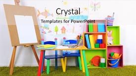 Presentation with childcare - Beautiful presentation theme featuring childcare - interior of classroom at school backdrop and a sky blue colored foreground