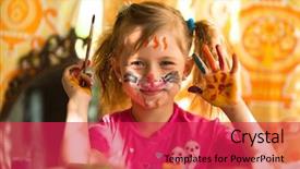  Presentation with childcare - Colorful slide set enhanced with childcare - little fanny girl drawing paint backdrop and a red colored foreground