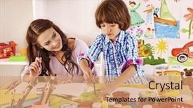  Presentation with childcare - Audience pleasing presentation design consisting of childcare - mother with kid painting backdrop and a coral colored foreground