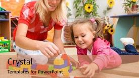  Presentation with bricks - Presentation theme featuring childcare - teacher and child are playing background and a coral colored foreground
