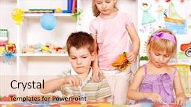  Presentation with paper cutting - PPT theme enhanced with childeren blocks education - child boy cutting out scissors background and a  colored foreground