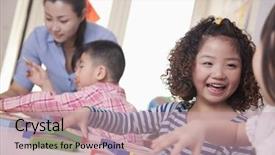  Presentation with children little child girl plays - Amazing presentation design having childeren blocks education - children playing in classroom backdrop and a  colored foreground
