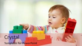  Presentation with child development developing toy - Amazing slide deck having childeren blocks education - little child playing backdrop and a coral colored foreground