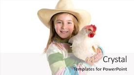  Presentation with cowboy hat - Colorful presentation design enhanced with childern chicks - blond kid girl farmer holding backdrop and a sky blue colored foreground
