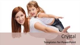  Presentation with parenting - Presentation design consisting of childhood and parenting concept - happy mother and child doing piggy back background and a coral colored foreground