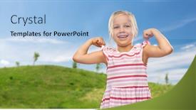  Presentation with girl power - Cool new PPT theme with childhood-and-people-concept-smiling backdrop and a light blue colored foreground