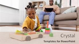  Presentation with african american baby - Cool new slide set with childhood-and-people-concept backdrop and a soft green colored foreground